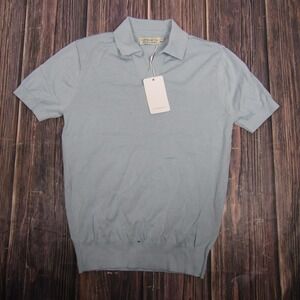 Collars & Co Sweater Mens Small Blue Short Sleeve Cotton Silk Polo NWT